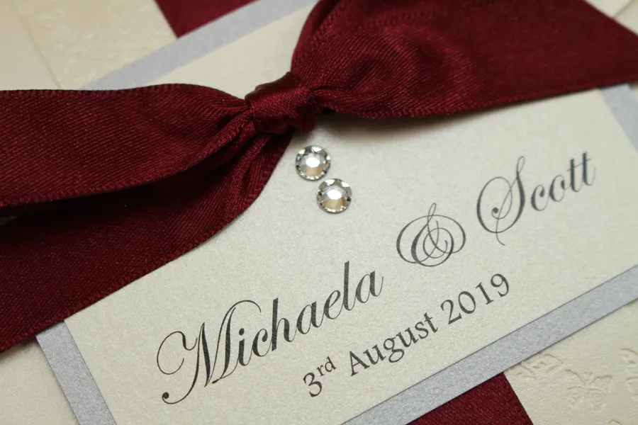  wine red Pocketfold wedding invitation
